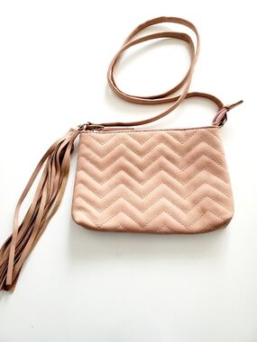 Quilted Mini Crossbody Bag with Tassel in Blush Pink